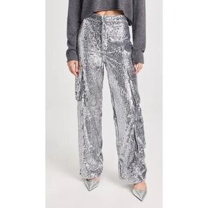 Moon River Silver Sequin Sparkle Party Glam Club Cargo Pants Women's Size M